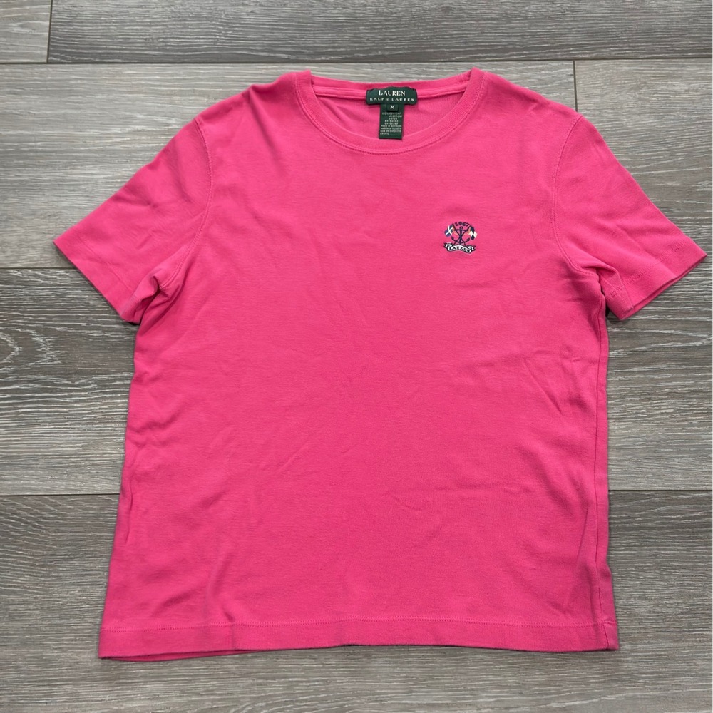 Y2K Lauren Ralph Lauren Pink Nautical Crest Anchor Embroidered Tee Womens Medium